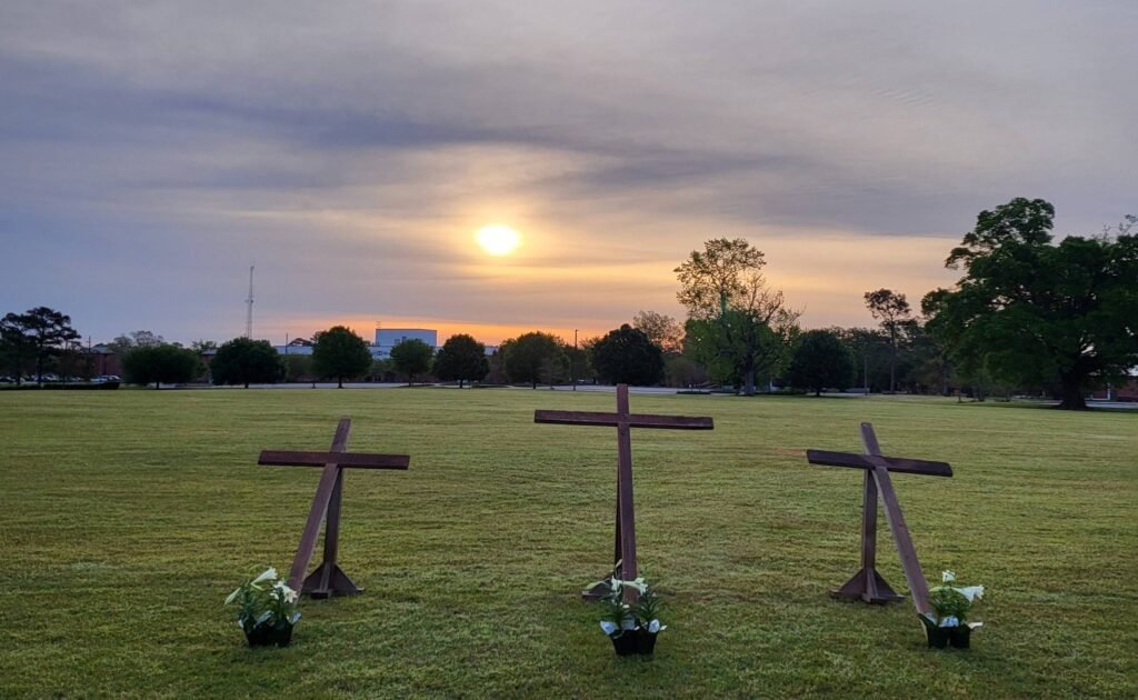 Three wooden crosses